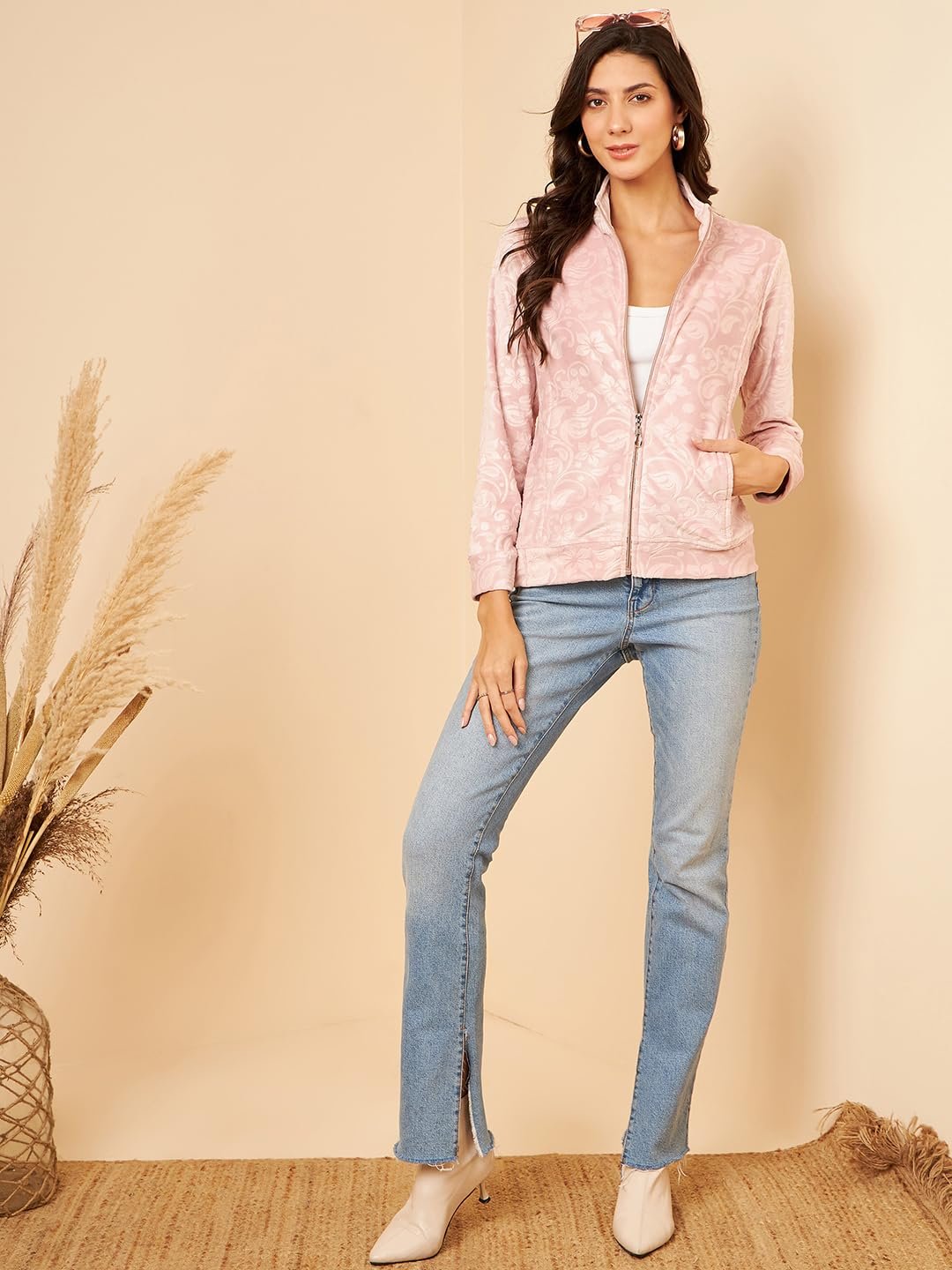 Modeve Floral Printed Stand Collar Lightweight Tailored Jacket - Image 2