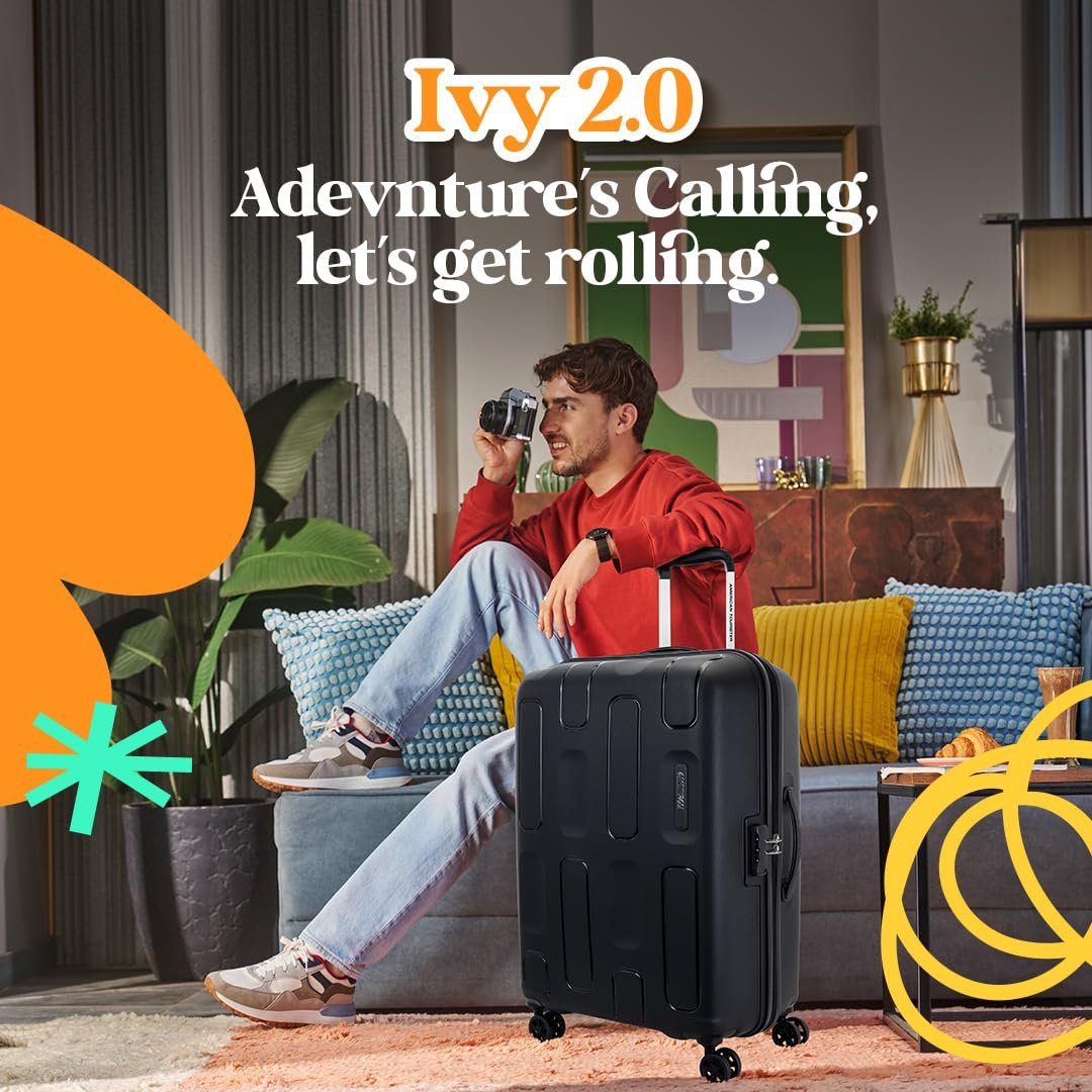 American Tourister Large Ivy 2.0-8 Wheel, 79 CM Hard PP Check-in Suitcase for Travel/Trolley Bag for Travel/Travel Bag with Combination Lock & Smooth Sliding Double Wheel - Black - Image 2