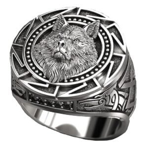 Copper Ring for Men, Ring for Men, Signet Ring for Man, Norse Viking Wolf Head Ring, Fashion Punk Hip Hop Jewelry, Retro Celtic Wolf Ring, Father’s Day Gift