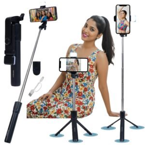 Selfie Stick Tripod with Light & Bluetooth Remote, 2025 Upgraded Silicone Rubber Base, 3-in-1 Phone Stand with Two Brightness LED Levels for Makeup, Vlogging, Video & Photography