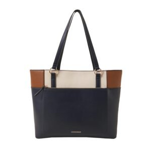 Accessorize London Women’s Colour Block Navy Blue Structured Tote bag |Fits Upto 14 Inch Laptop| Tote Laptop Bag for Work | Ladies purse | Stylish Shoulder Bag | Gift For Women