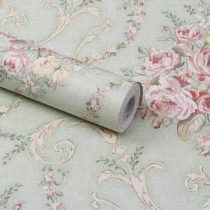 wolpin Wall Stickers DIY Decals Wallpaper (45 x 500 cm) Damask Flower Self Adhesive, Sage Green