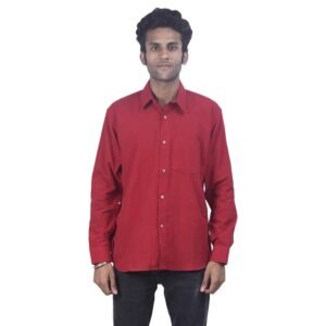 Tribes India Handmade Mens’ Cotton Maroon Full Length Shirt (1STXMENMP01276-1)