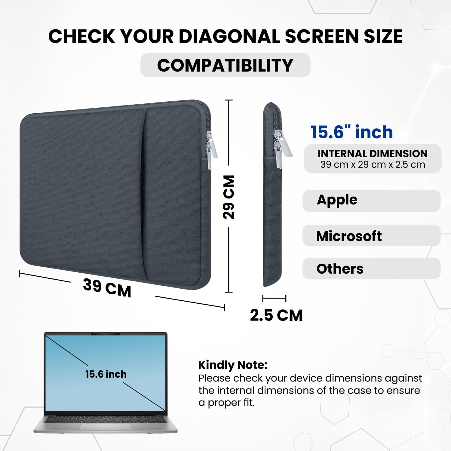 Dyazo Laptop Sleeve 15.6 inch Case, Water Repellent Polyester Neoprene Case with Accessory Pocket Compitable for MacBook, Dell, Lenovo & Other laptops, Notebooks Grey, (OnePOCKET 15.6 Grey) - Image 2