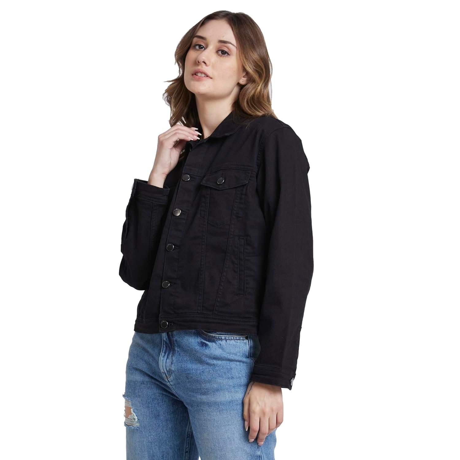 Spykar Women Black Regular Fit Classic Collar Denim Jacket - Image 4