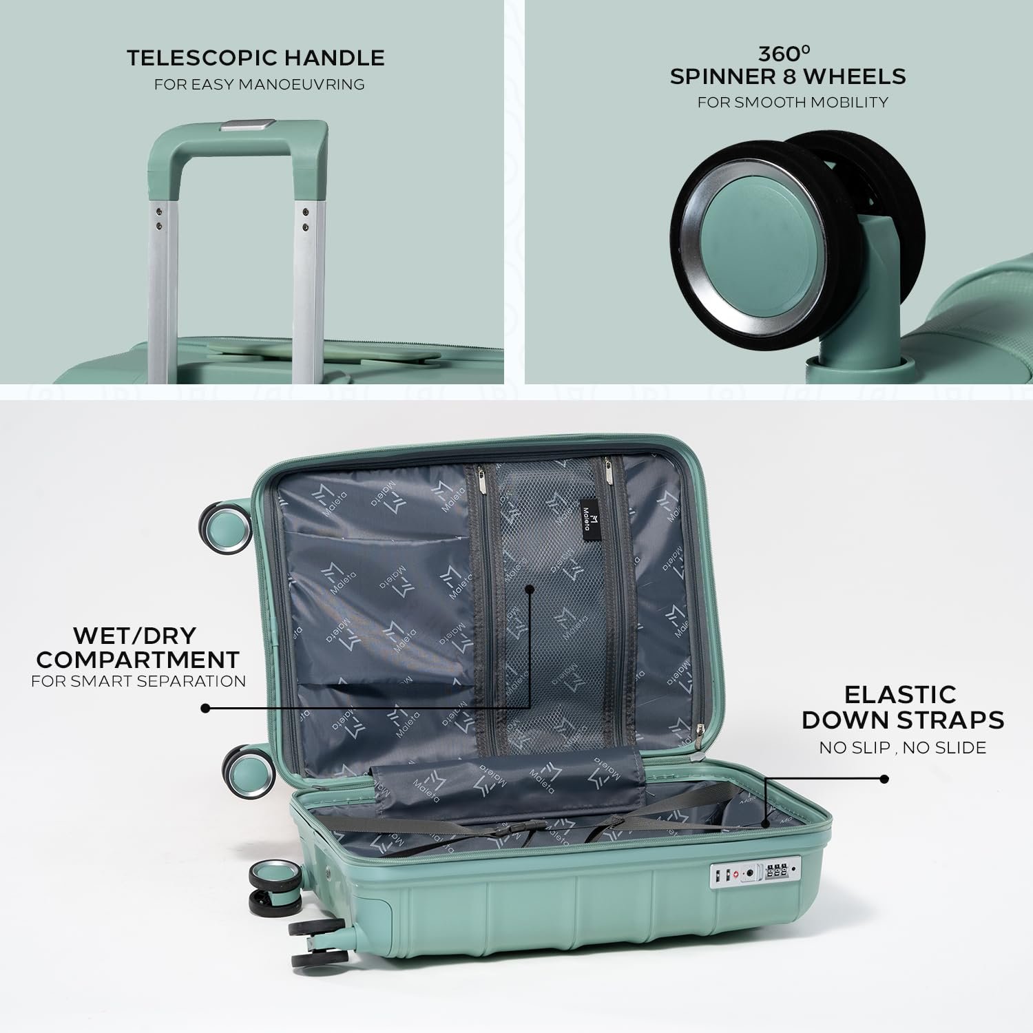 Maleta Desire Check-in Medium | 24 inch | Trolley Bags for Travel | Hardside Luggage, TSA Lock | Luggage Bags for Travel | Suitcase (Check-in Medium, Mint Green) - Image 2
