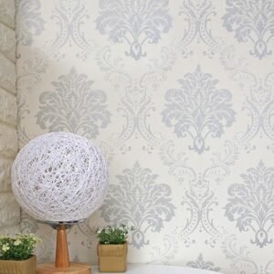 wolpin Wall Stickers DIY Wallpaper (45 cm x 10 m) Floral Damask Self Adhesive, Living Room, Hall, Sofa Background Decal, Grey