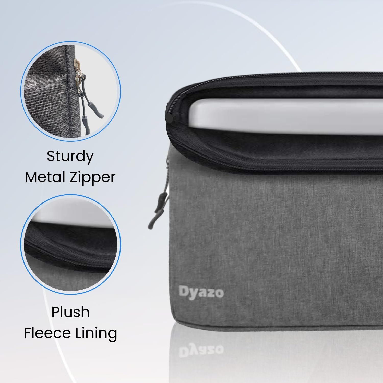 Dyazo 15.6 Inch Laptop Sleeve with Charger Pouch | Front Pocket with Handle Water Resistant Sleeve Case | Compatible for MacBook, HP, Dell, Acer, Asus, Microsoft, Samsung and Other Notebooks (Grey) - Image 4