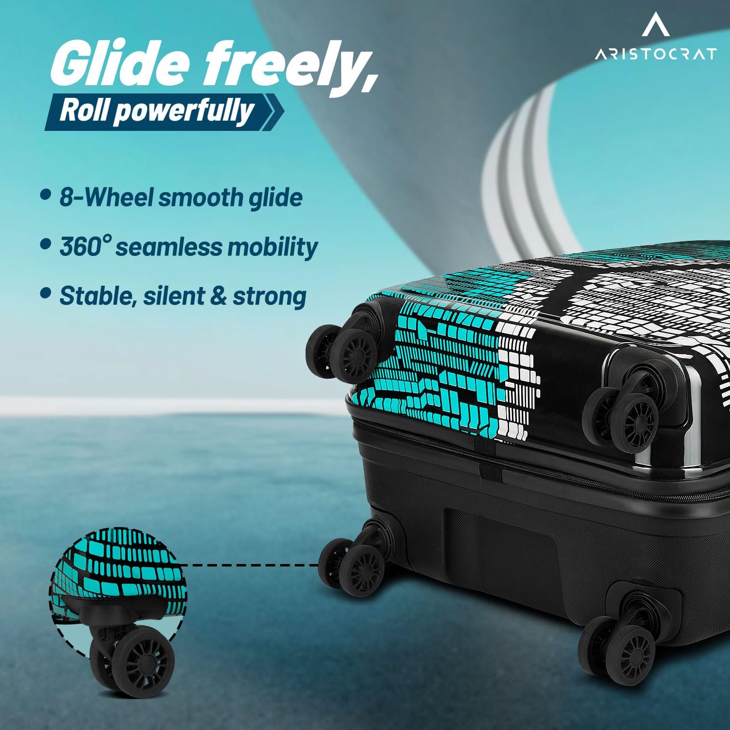 Aristocrat Bruce Check-in Trolley Bag 64cm | Medium | Hard Luggage | Smooth 8-Wheel Suitcase | Secure Combination Lock with Sturdy Zipper | Full Fabric Convipack | 5-Year Warranty (Blue) - Image 2