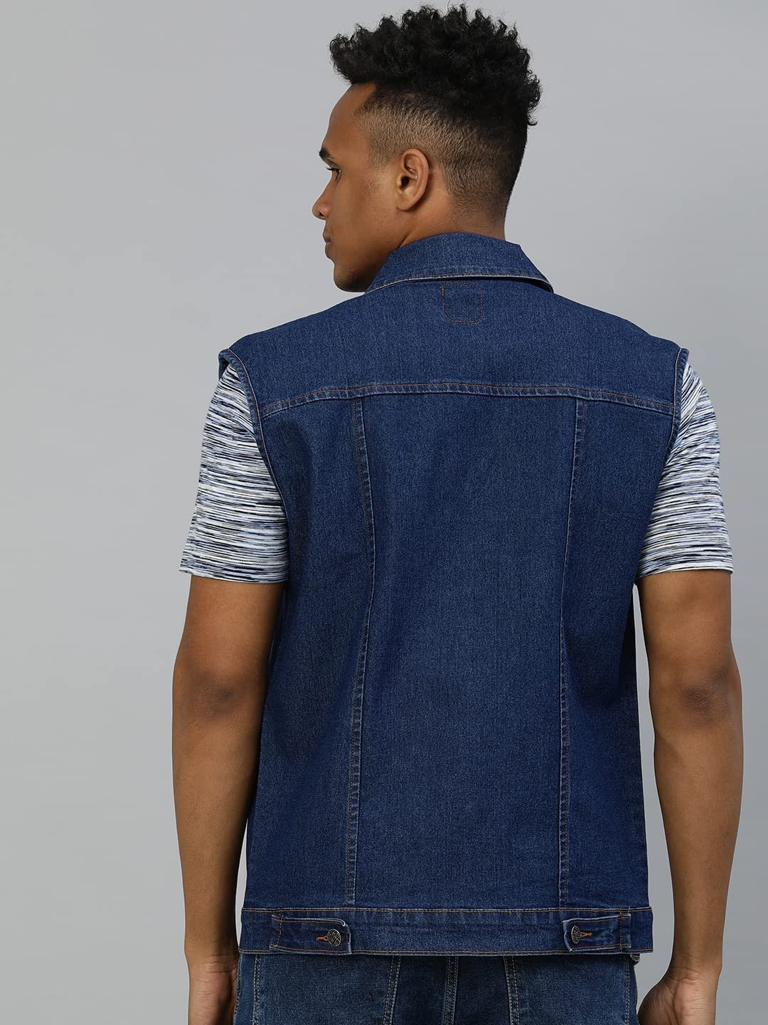 Urbano Fashion Men's Regular Fit Washed Sleeveless Denim Jacket - Image 5