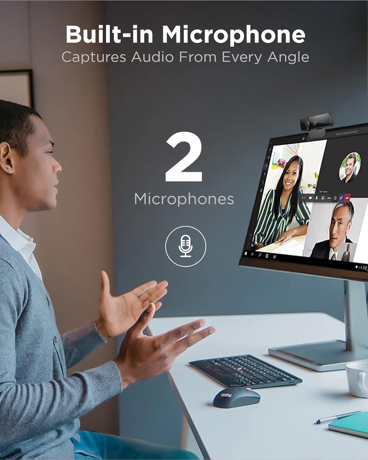 Lenovo FHD USB Webcam with Full Stereo Dual Built-in Mics | FHD 1080P 2.1 Megapixel Digital CMOS Camera |Wide 95 Lens| 360 Rotation | Flexible Mount (4XC1B34802), Black - Image 3