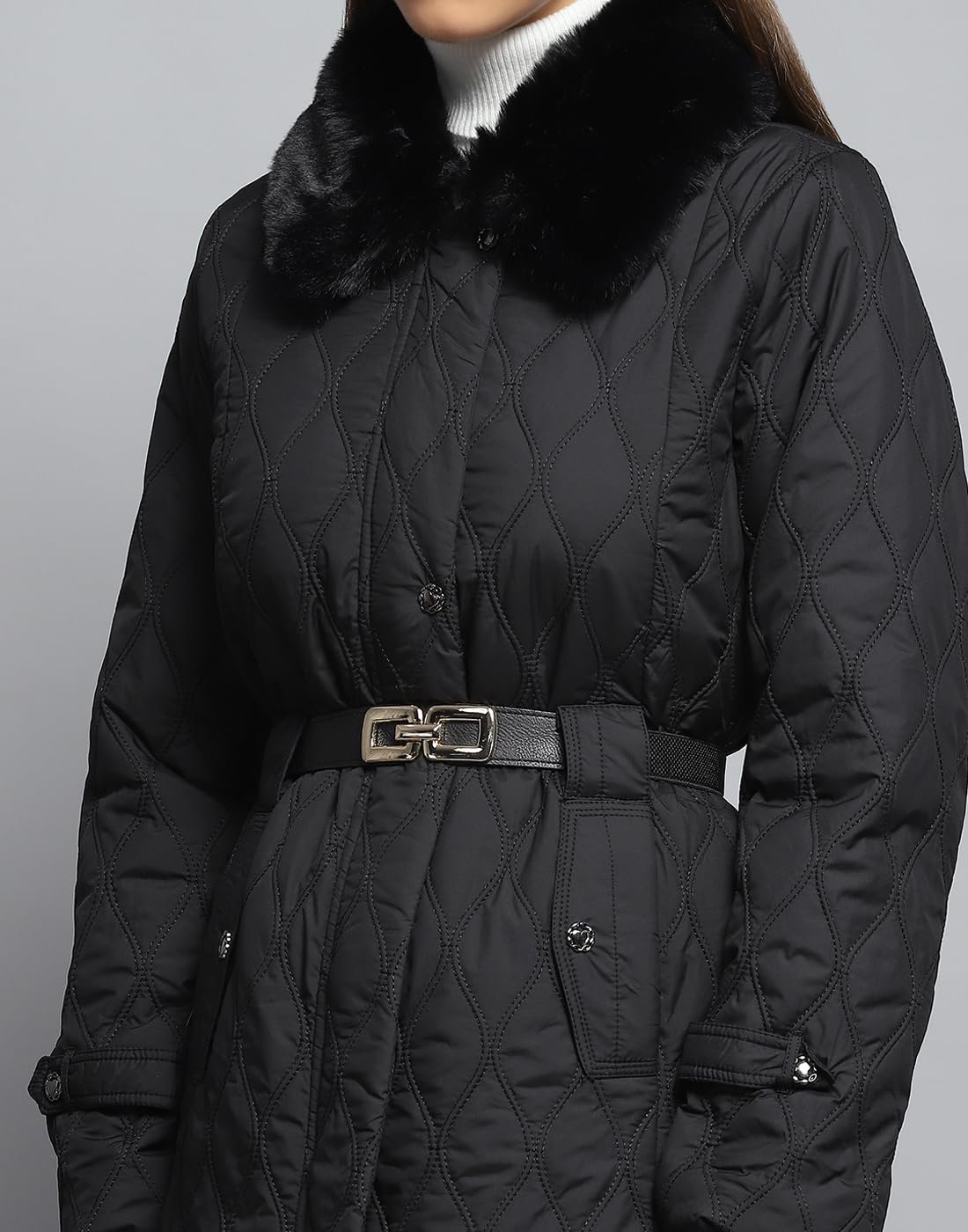 Monte Carlo Womens Self Design Black Collar Neck Full Sleeve Jacket - Image 7