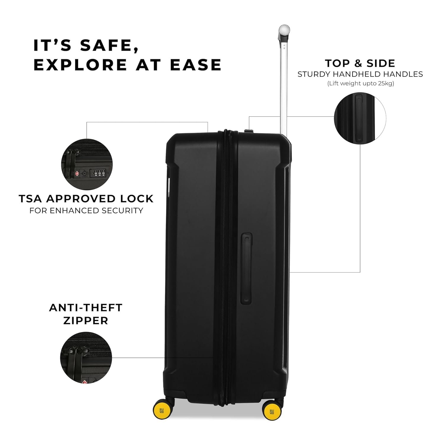 EUME Nomad Trolley Bags for Travel Large Size, Travel Bags for Luggage Trolley, Charcoal Black, 76 cms | Polypropylene (PP) 8 SilentRun Wheels Suitcase | - Image 3