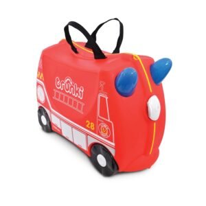 Trunki Frank Fire Engine(Red) Ride-on Suitcase – Adventure-Ready ABS & Polypropylene Carry-On for Kids | Sturdy, Fun Travel Companion with Built-in Toy Storage