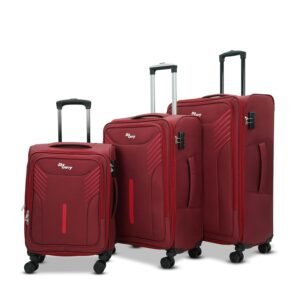 Sky Carrys Arrow Soft Expandable Luggage Trolley Bag Set 3 | 360° Dual Spinner Wheels | Anti-Theft Zipper & TSA Type Lock | Telescopic Handle | Premium Twill Fabric Travel Suitcase (3, Red, 20,24,28)