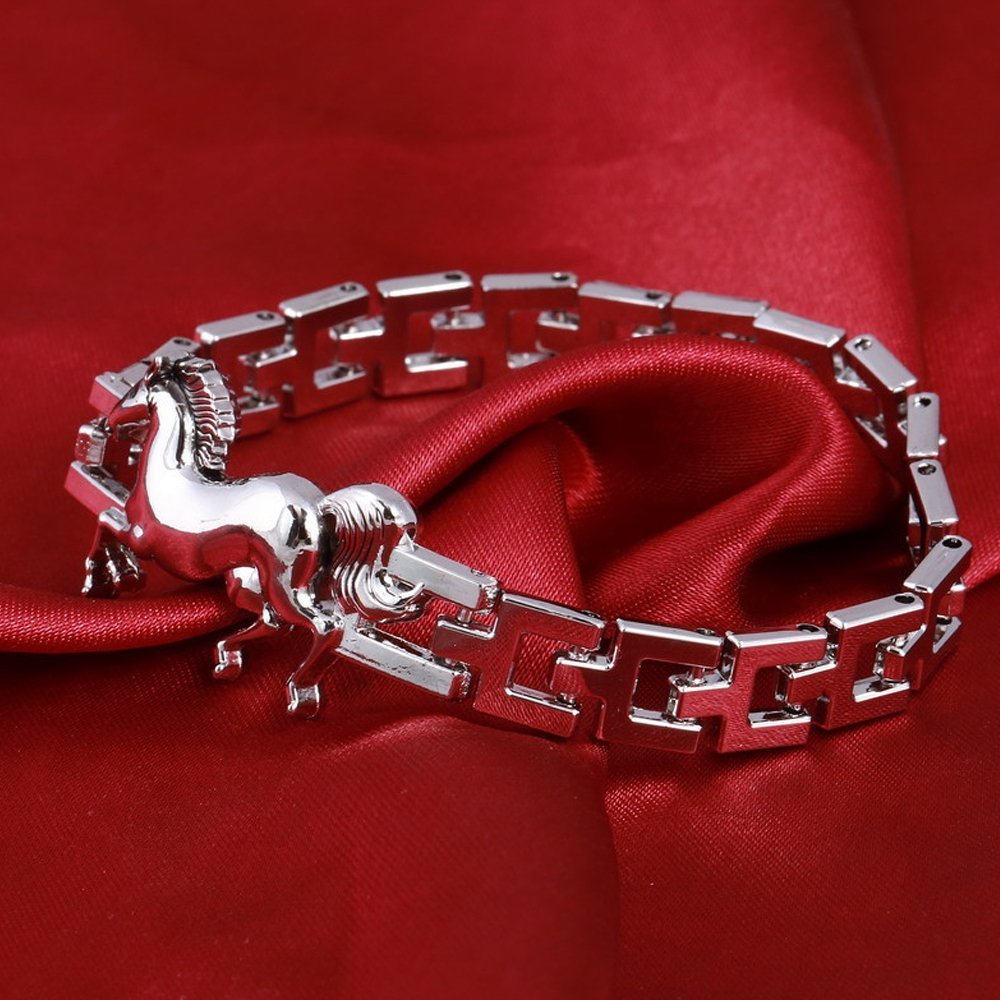 Shining Diva Fashion Silver Stainless Steel Silver Plated Horse Stylish Bracelet for Men and Boys-(10060b) - Image 3