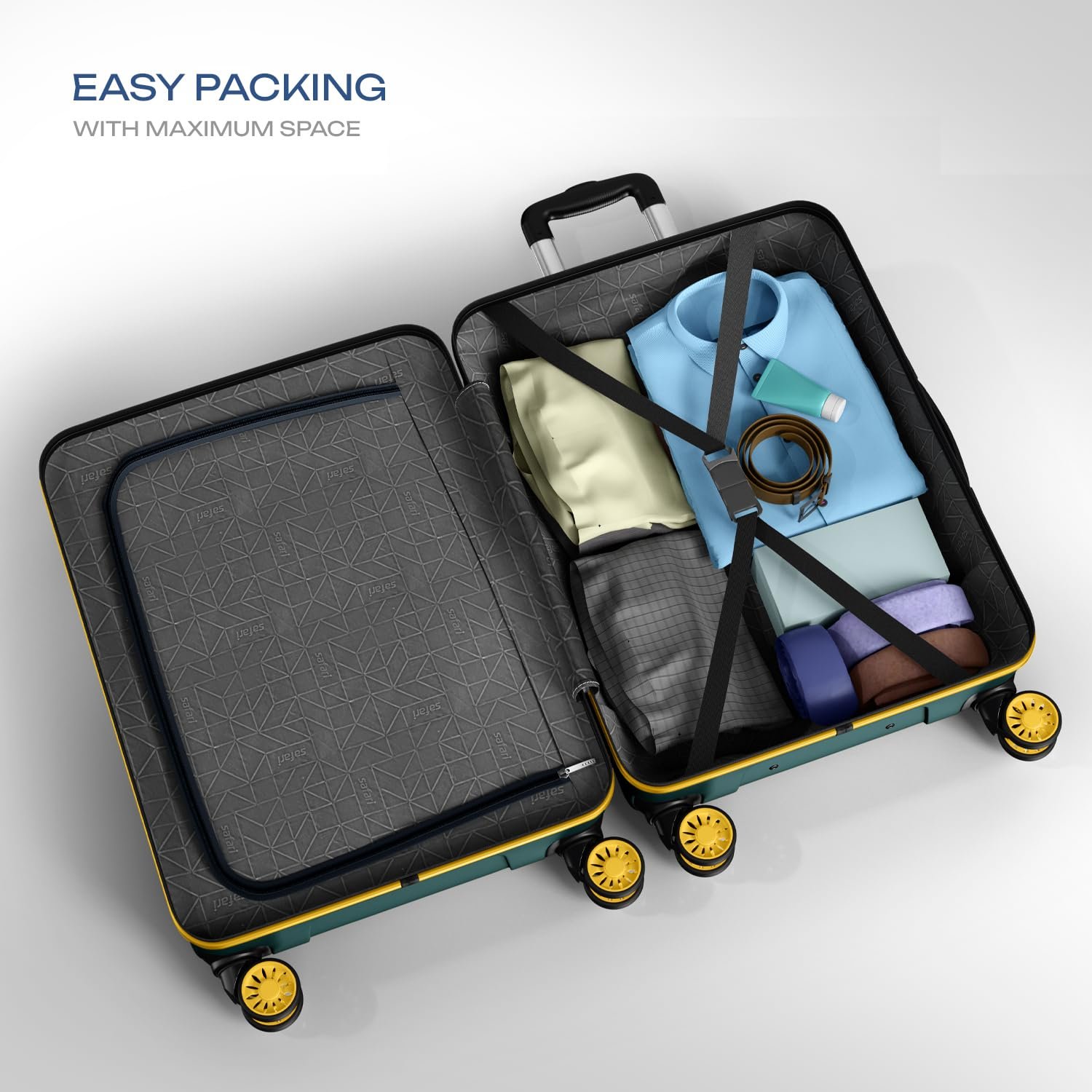 Safari Pentagon Neo 8 Wheels 55Cm Cabin Trolley Bag Hard Case Polypropylene, 360 Degree Wheeling Carry on Luggage, Travel Bag, Suitcase for Travel, Trolley Bags for Travel, Sage Green - Image 5