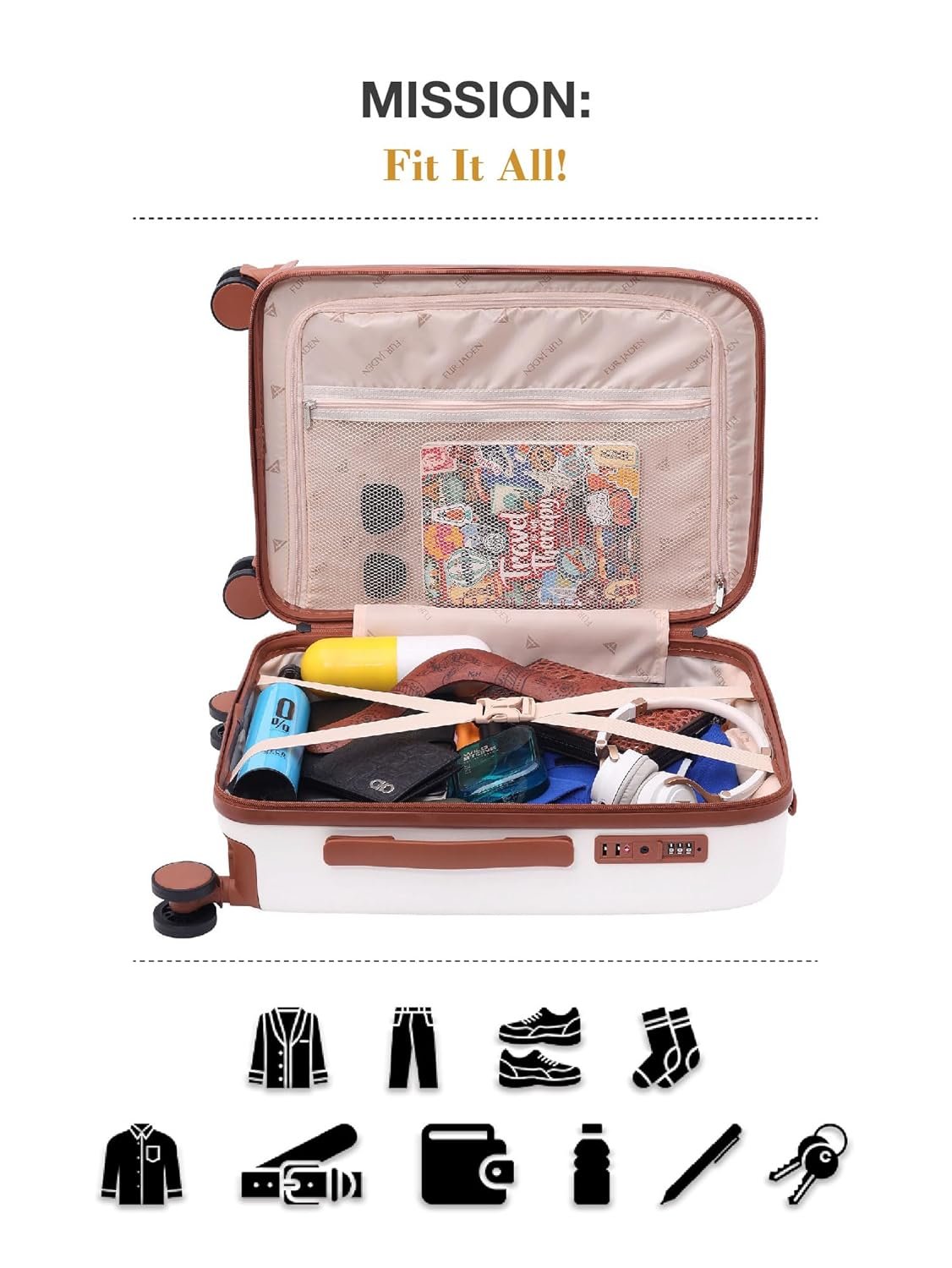 FUR JADEN The Wayfarer 65cm Polycarbonate Travel Luggage Suitcase with 8 StealthTech Silent Shock Absorbing Wheels, TSA Lock & Aviation Grade Telescopic Trolley (Oyester White, Check-in 24") - Image 7