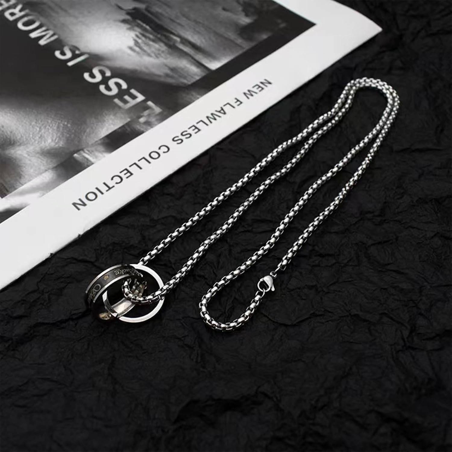 Silver Chain For Man, Anti Tarnish Double-Ring Pendant Necklace, Stylish Accessories For Men, Locket For Men Stylish Suitable For Gift For Valentine'S Day And Anniversaries, Length 60cm - Image 6