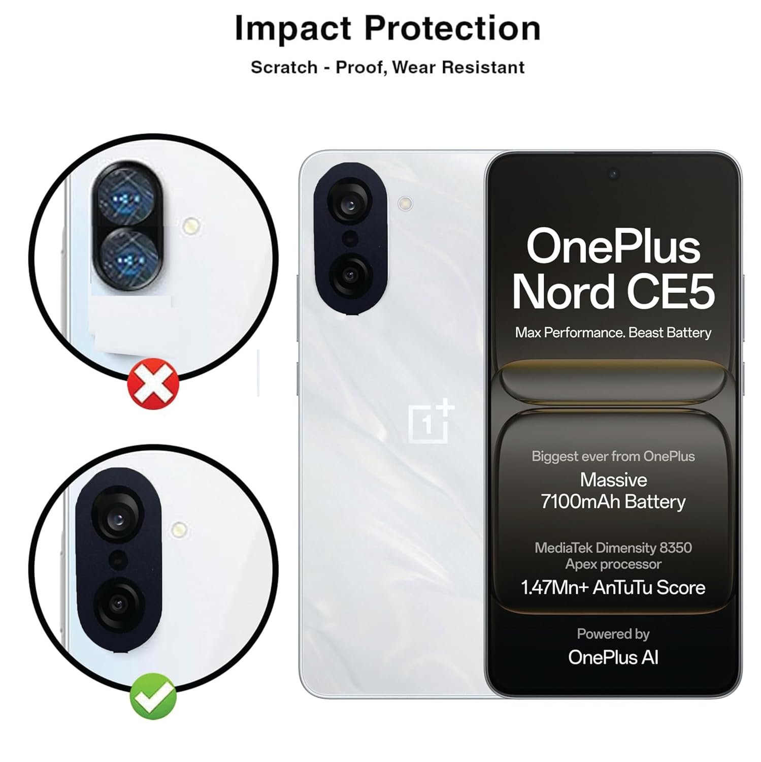 ZARALA Camera Lens Frame Glass Compatible with OnePlus Nord CE5 Tempered Glass Aluminum Alloy Frame Individual Camera Lens Protector Cover (Nord CE5, Black) - Image 2