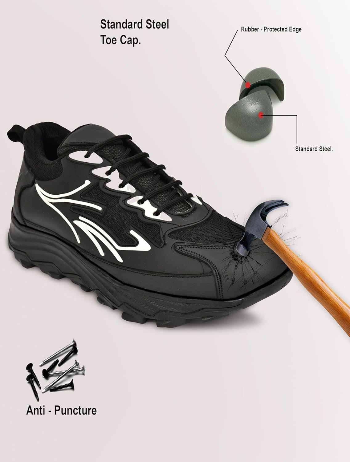 Lightweight Safety Shoes For Men; Genuine Leather Heavyduty Shoes For Industries; Steel Toe Safety Shoes; Comortable Safety Shoes For Industires & Construction & Office, Black, 8 - Image 8