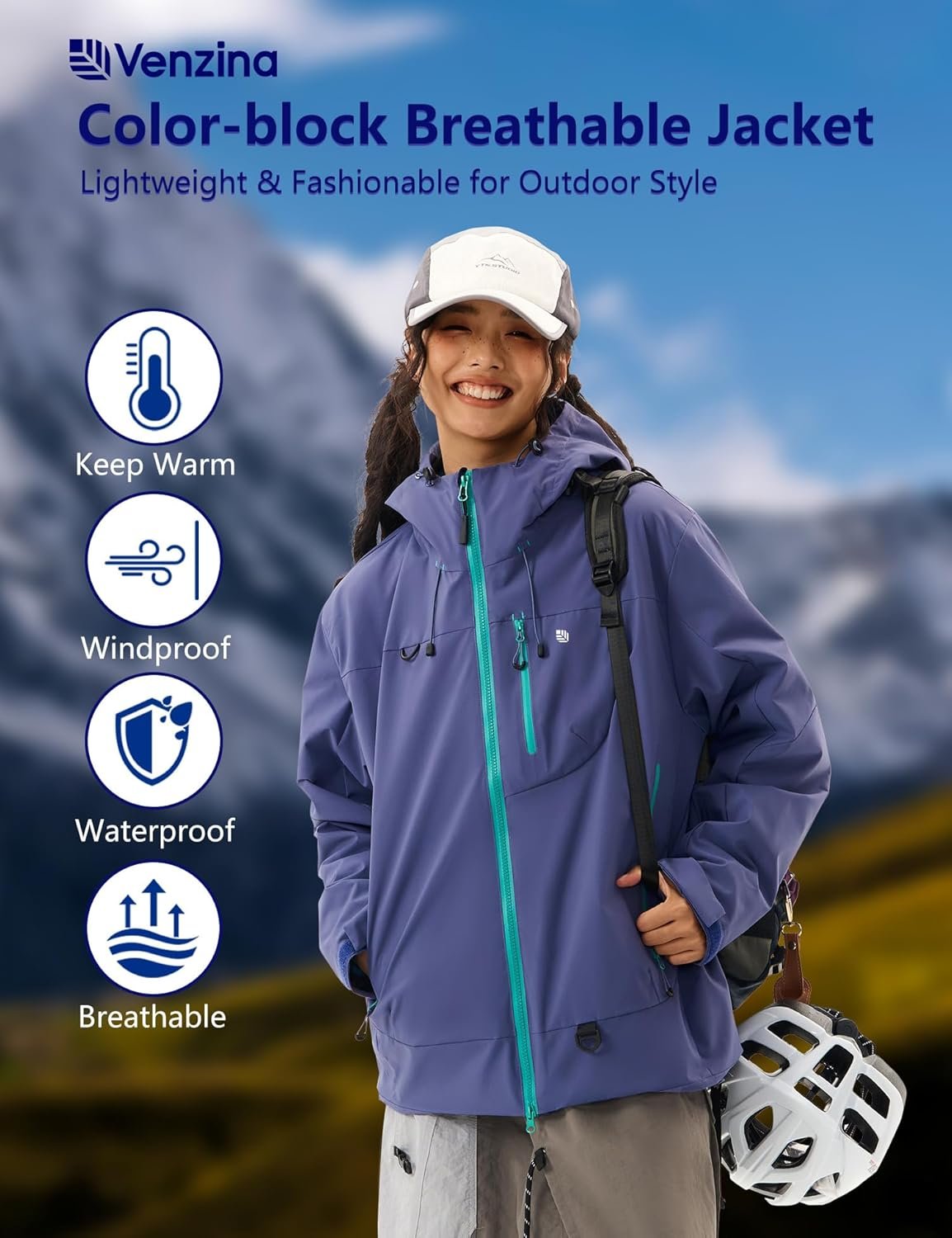 Women's Fashionable Fitted Waterproof Jacket, Stylish Color-Block Windbreaker, Versatile for Daily Commute, Travel, and Outdoor Activities I Unisex Couple Jacket - Image 2