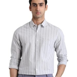MUFTI Grey Vertical Stripes Slim Fit Shirt