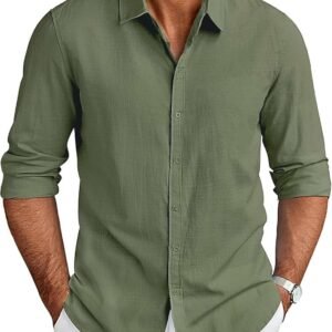 CB-COLEBROOK Men’s Long Sleeve Button Down Shirts Casual Cotton Linen Shirts Summer Beach Shirt for Mens Top (Available in Plus Size)