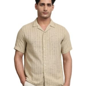 MUFTI Green Vertical Stripes Camp Shirt