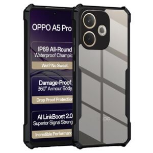 Inktree Clear Back Cover Case for Oppo A5 Pro 5G | 360 Degree Protection | Transparent Back Cover Case for Oppo A5 Pro 5G (PC & TPU, Black Bumper)