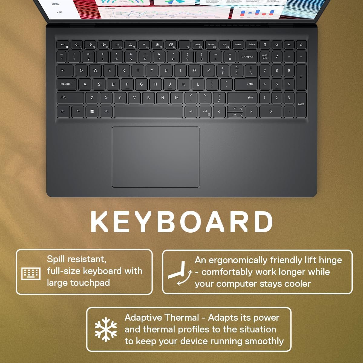 Dell 15, Intel Core i5-1335U, 13th Gen, 8GB RAM, 512GB SSD, FHD AG, 15.6"/39.62cm, 120Hz, Windows 11, MS Office 21, Carbon Black, 1.66KG, 250 nits Narrow Border, McAfee 15 Month, Thin & Light Laptop - Image 4