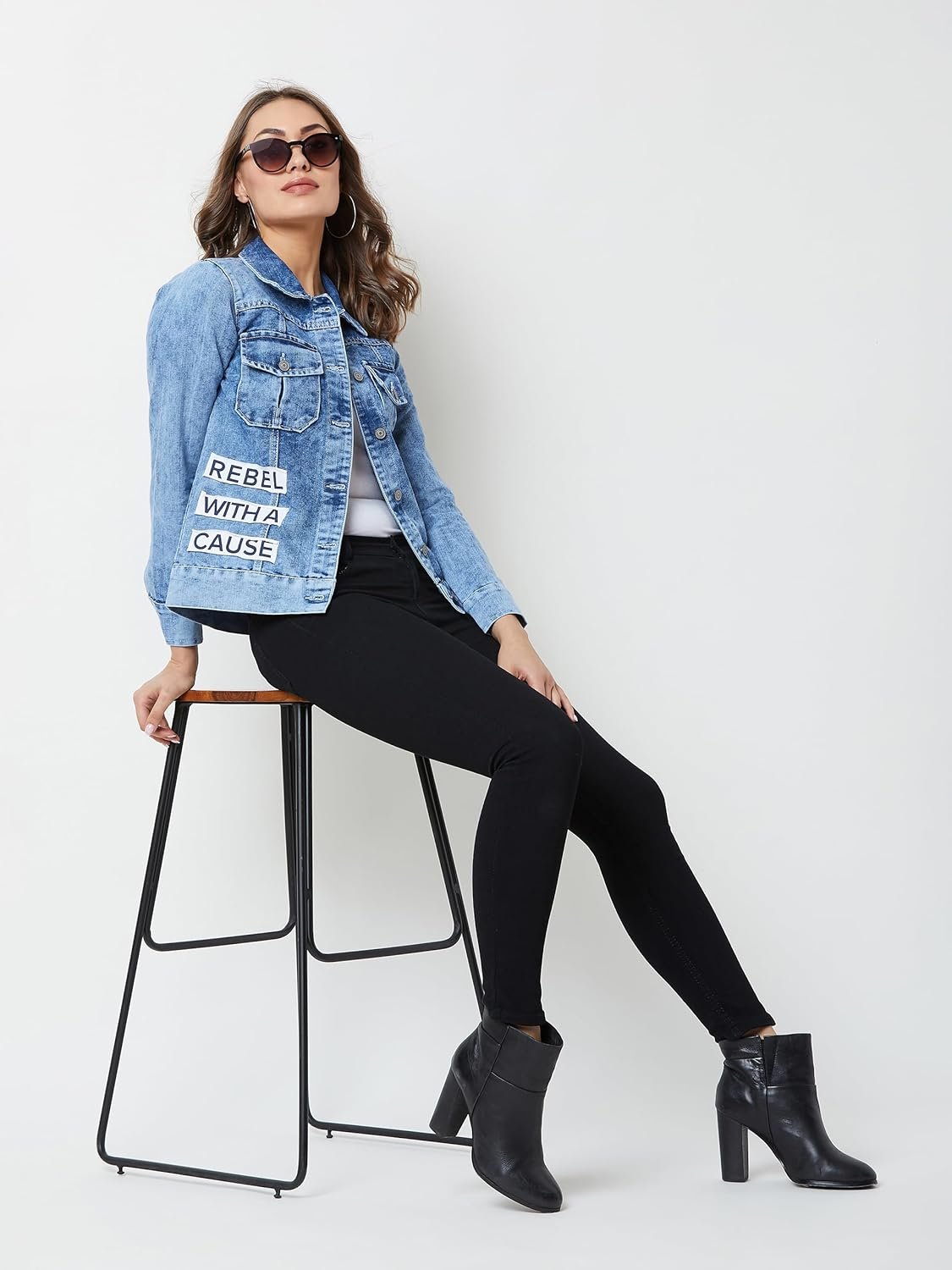 Miss Chase Women's Collared Solid Full Sleeve Regular Length Denim Jacket - Image 6