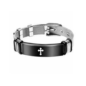 M Men Style Religious Lord Jesus Christ Cross Memorial Jewelry Sympathy Bracelet Bangle Christmas Birthday Gift for Son, Him, His, Friends Gold Stainless Steel Silver