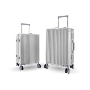 Maleta Crown Series Set of 2 | 20’’ and 24’’ | Dual TSA Lock, 8 Spinner Wheel, Aluminium Frame | Suitcase | Luggage Bags for Travel (Silver, Set of 2(Small-Medium))