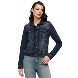 Pepe Jeans Women’s Cotton Blend Noraa Trucker Regular Fit Standard Length Jacket With Flap Pocket
