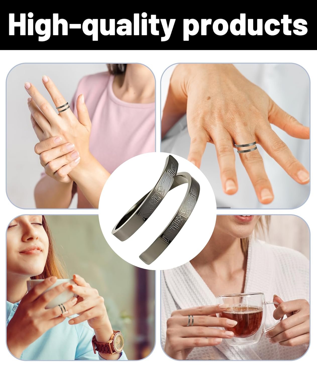 Islamic Ring for Men, Adjustable Black Ring for Everyday Wear and Formal Occasions, Sleek Design and Comfortable Fit for All Hand Sizes, Stainless Steel Designe Amulet Opened Cuff Fashion Adjustable - Image 7