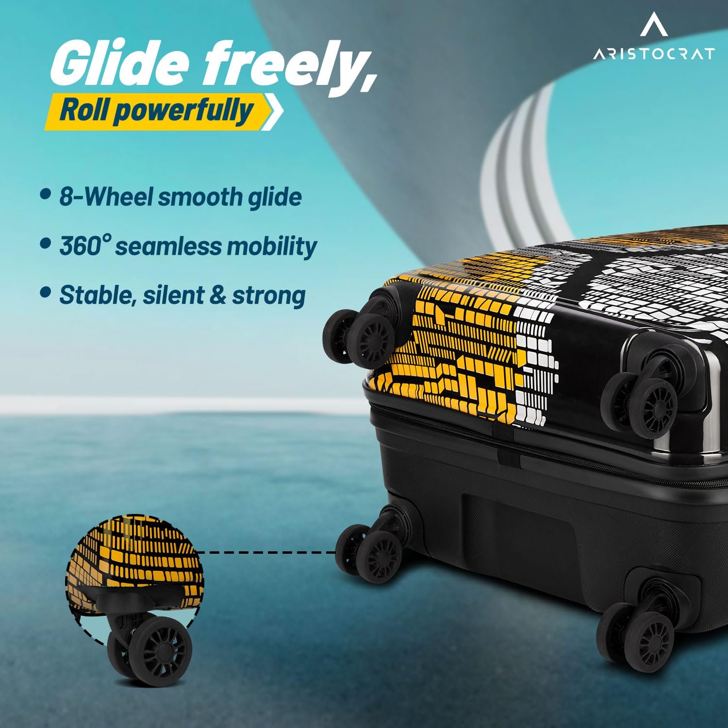 Aristocrat Bruce Check-in Trolley Bag 64cm | Medium | Hard Luggage | Smooth 8-Wheel Suitcase | Secure Combination Lock with Sturdy Zipper | Full Fabric Convipack | 5-Year Warranty (Orange) - Image 2