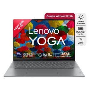 (Refurbished) Lenovo Smartchoice Yoga Slim 7 Aura Edition, Intel Core Ultra 7 258V, 47 Tops, Copilot+ AI PC, 32GB RAM, 1TB SSD, 15"(38.86cm), Windows 11, MS Office Home 2024, Grey, 1.53Kg, 83HM004NIN, AI Laptop