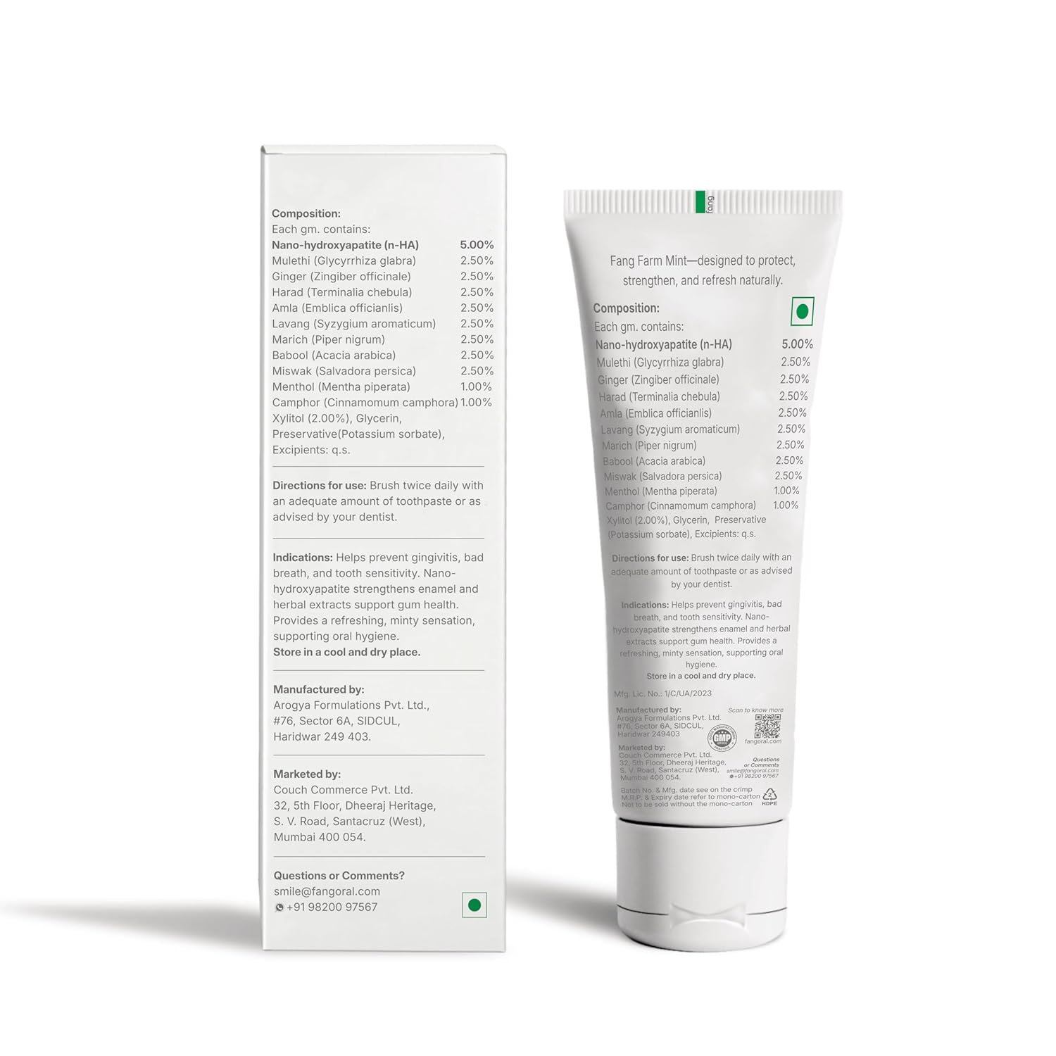 Fang Farm Mint Natural Toothpaste|Fluoride Free Hydroxyapatite|Teeth Whitening|Heals Sensitive Teeth|Fights Cavities,Gum Diseases & Bad Breath|SLS & Chemical Free|Organic, Vegan|120 grams(Pack of 1) - Image 8