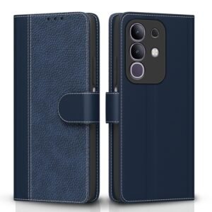 Pikkme Flip Cover for Vivo T4x 5G / iQoo Z10x 5G / Vivo Y31 Pro 5G | Leather Finish | Wallet Stand and Shock Proof | Complete Protection Flip Case (Blue)