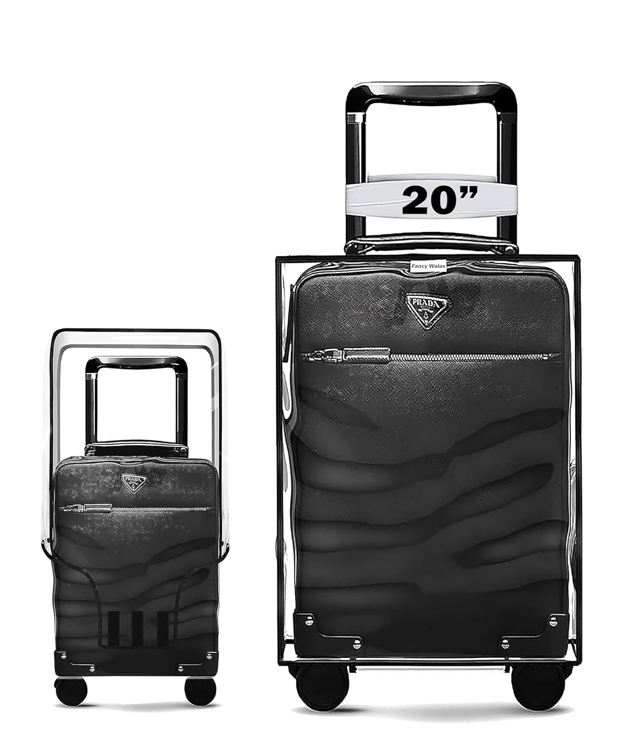 20 inch Trolley Bag Cover/Suitcase Bag Cover/PVC Trolley Cover Protector/Waterproof Dustproof Luggage Cover/Zippered Clear PVC Suitcase Cover Protectors (Black, Pack of 1, 20 Inch Small)