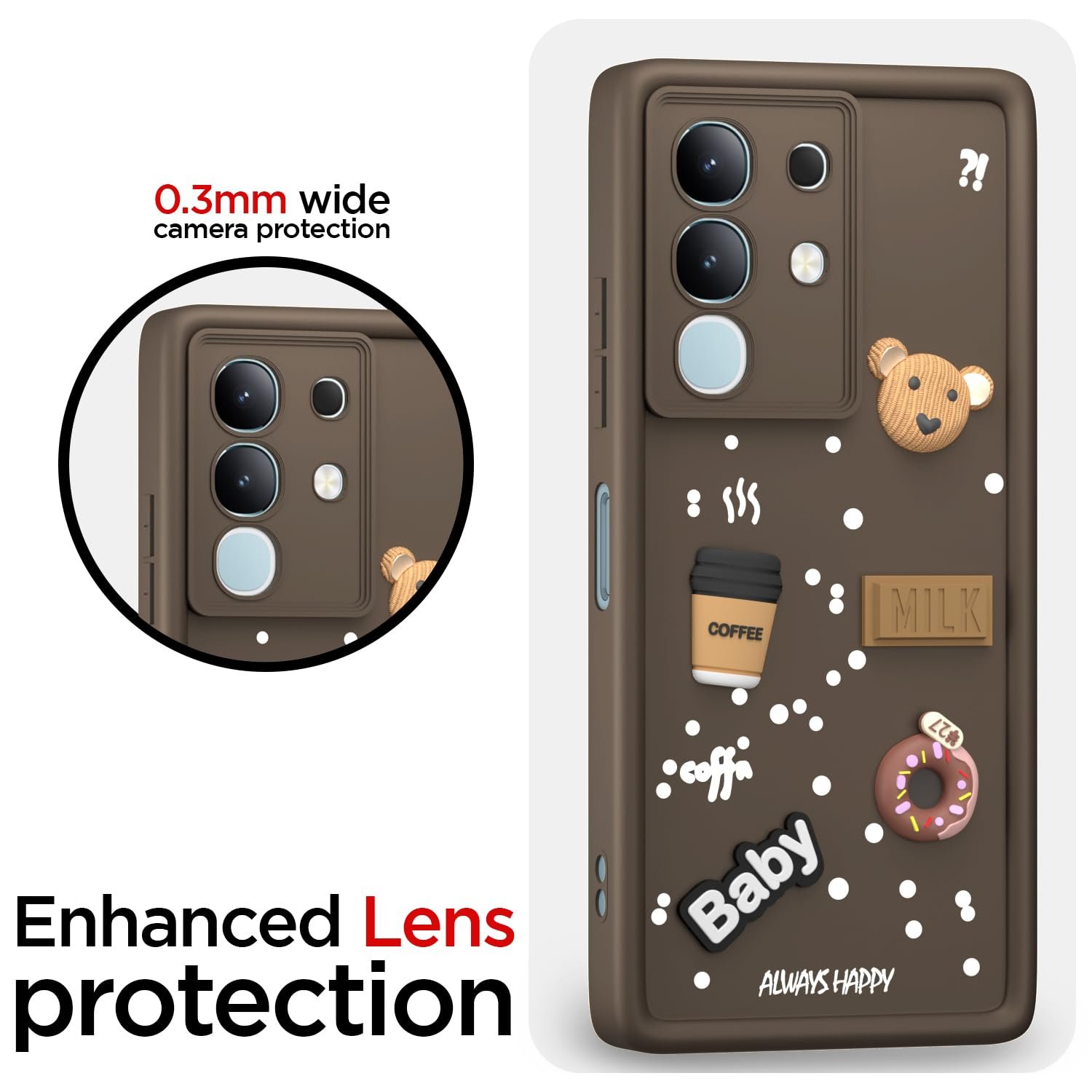 Pikkme Back Cover for Vivo T4x 5G / iQoo Z10x 5G / Vivo Y31 Pro 5G | Cute Fun Cartoon 3D Bear Silicone Full Body Protection Bumper Case (Brown) - Image 5