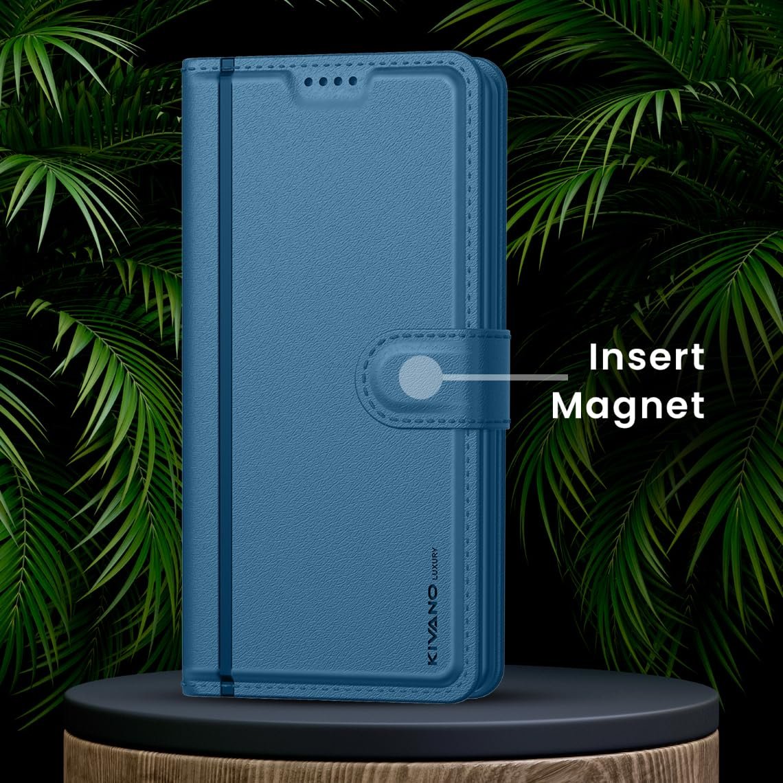 Compatible for Oppo A5 Pro 5G Luxury Handmade Leather Magnetic Flip Folio Case | Card Holder & Kickstand | Slim Protective Cover | Unisex - Blue - Image 6