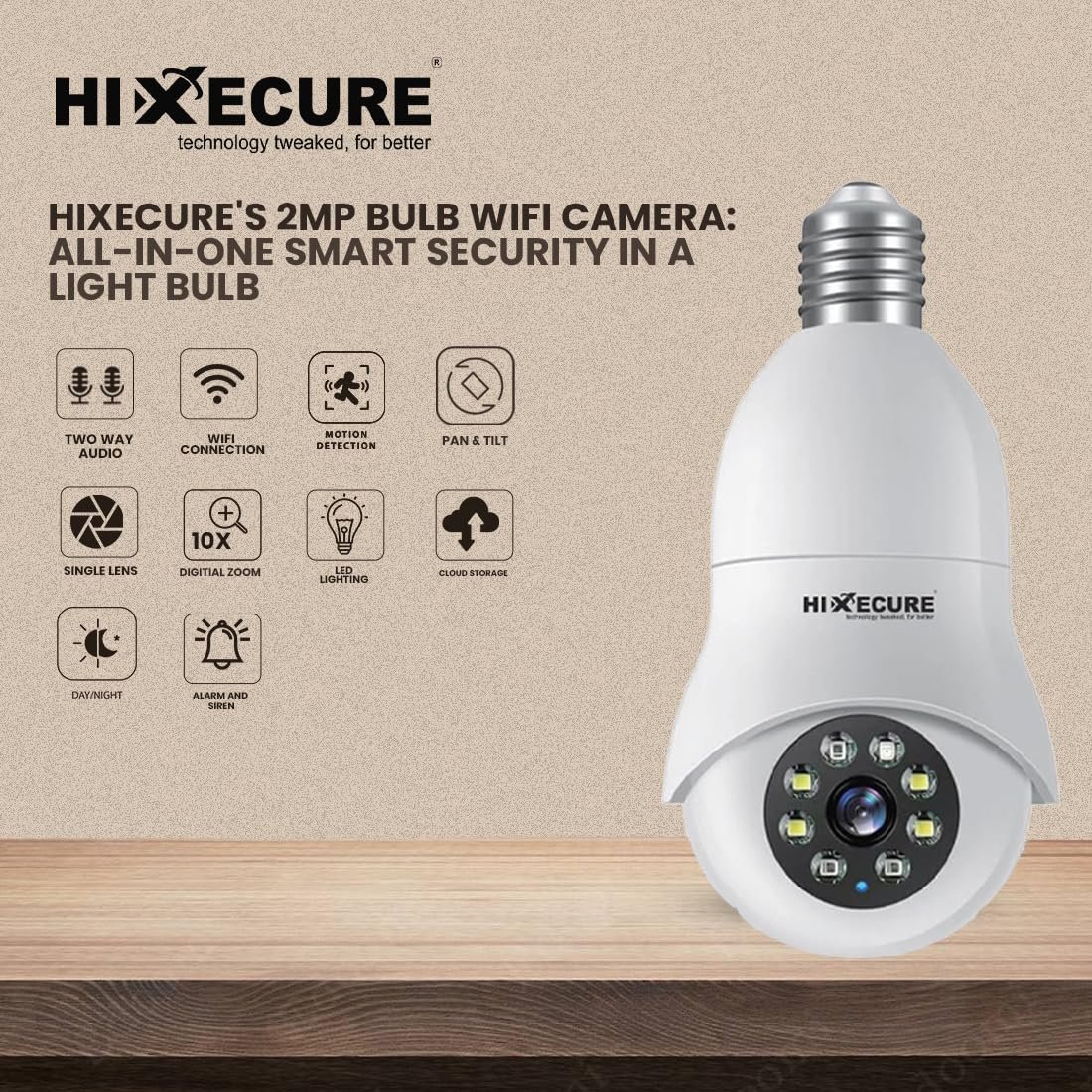 Hixecure 2MP PTZ Bulb WiFi Camera | Human Detection, Night Vision, 2-Way Audio | Support HFX Cloud Storage |Pan & Tilt | Two Way Audio | 10X Digital Zoom - Image 2