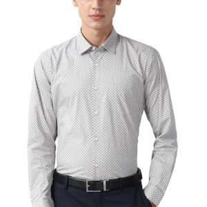 Peter England Men’s Formal Shirt with All-Over Print – Cotton, Full Sleeves, Regular Fit