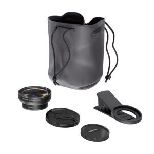 Amazon Basics 2-in-1 Clip On Camera Lens Kit | 0.45X Wide Lens + 15X Macro Lens | Compatible with iPhone, Samsung and Other Smartphones
