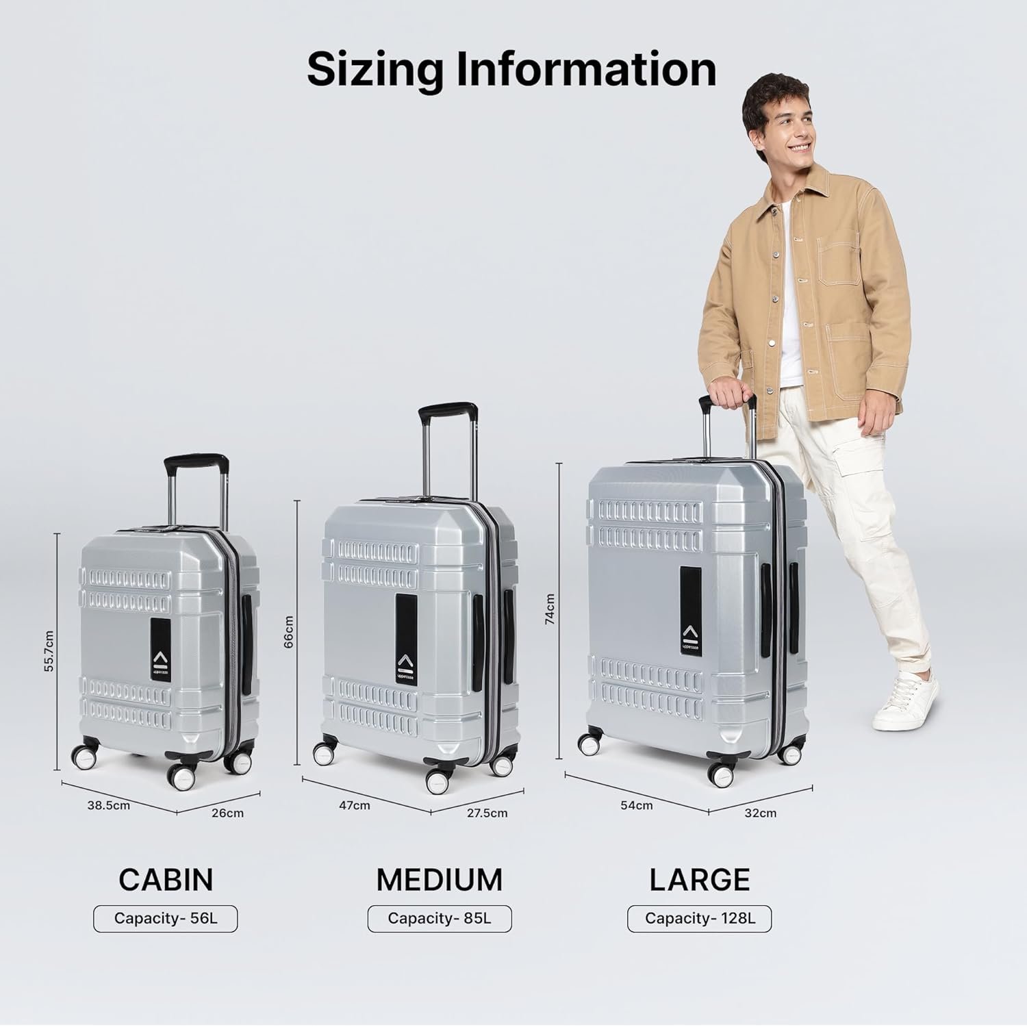 uppercase Bullet, Trolley Bag Set Of 2 (M+L) Sustainable Check-In Luggage, Hardsided Polycarbonate Printed Luggage, Anti-Scratch, 2000 Days Warranty (Silver, 32 X 54 X 74 Cm, Spinner) - Image 5