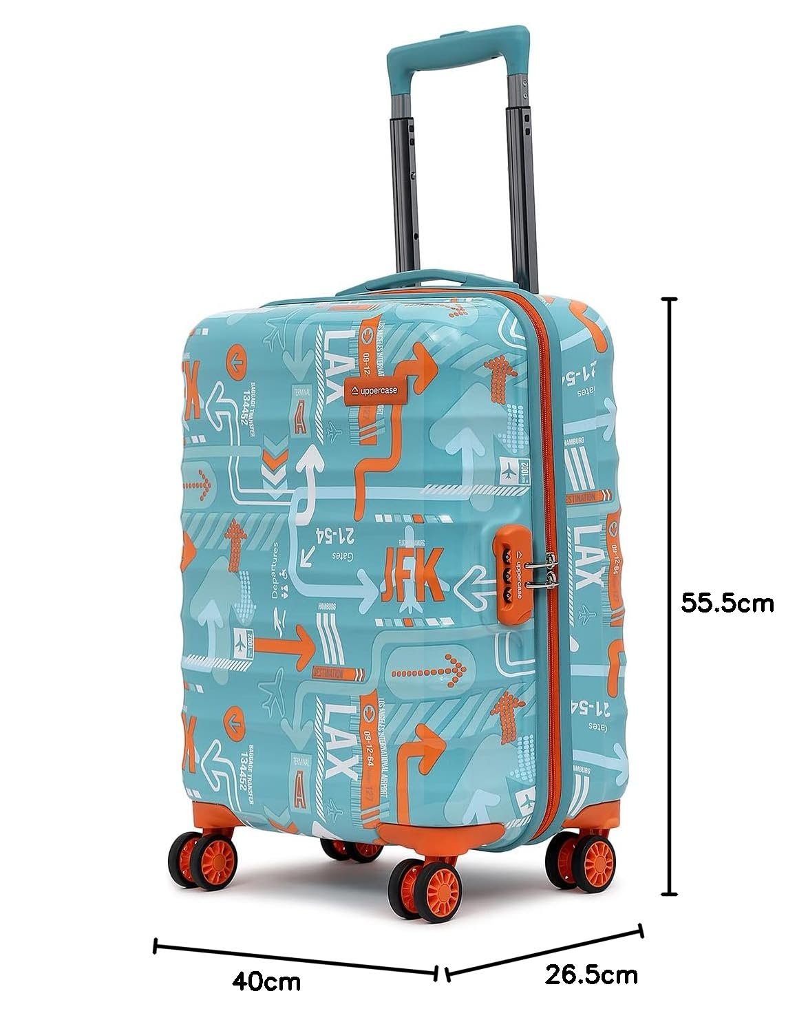 uppercase JFK (Small) 56cms | Hardsided Cabin Trolley Bag for Travel |Eco Polycarbonate Printed Luggage |Combination Lock|8 Spinner Wheel Trolley Bag |Suitcase for Men & Women |(Teal Blue) - Image 8