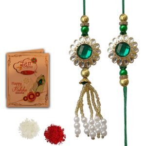 Kundhan Rakhi Combo With Roli chawal and Rakshabandhan Greeting card For Man(1G_Gl)