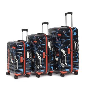 uppercase Cyber Punk Inline Trolley Bag Set Of 3 (Small,Medium,Large)|Hardshellsided Polycarbonate Printed Cabin&Check-In Luggage|Combination Lock|8 Wheel Inline Trolley Bag Set||(Black),H-75.5 cms